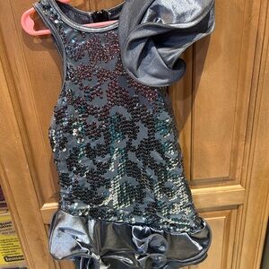 Weissman Grey and Silver Sequin Dance Costume with shoulder bow